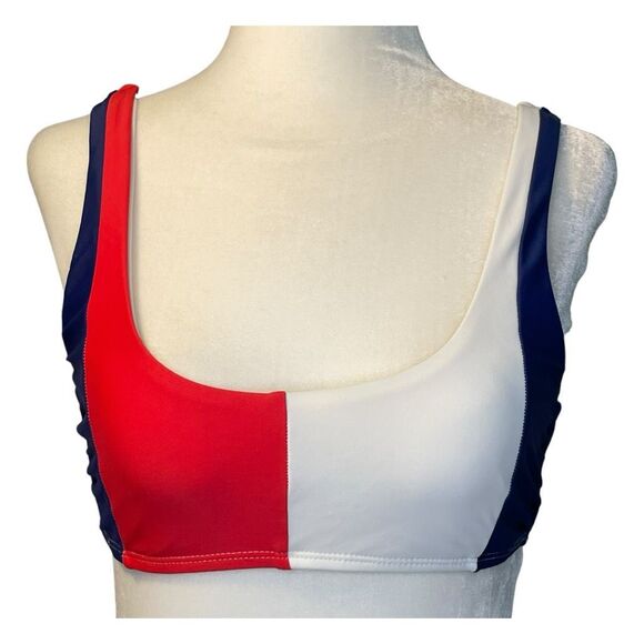 Ika-Kul Patriotic Bralette Scoop Neck Bikini Top Red White Blue Stripes Swimsuit - Picture 1 of 5